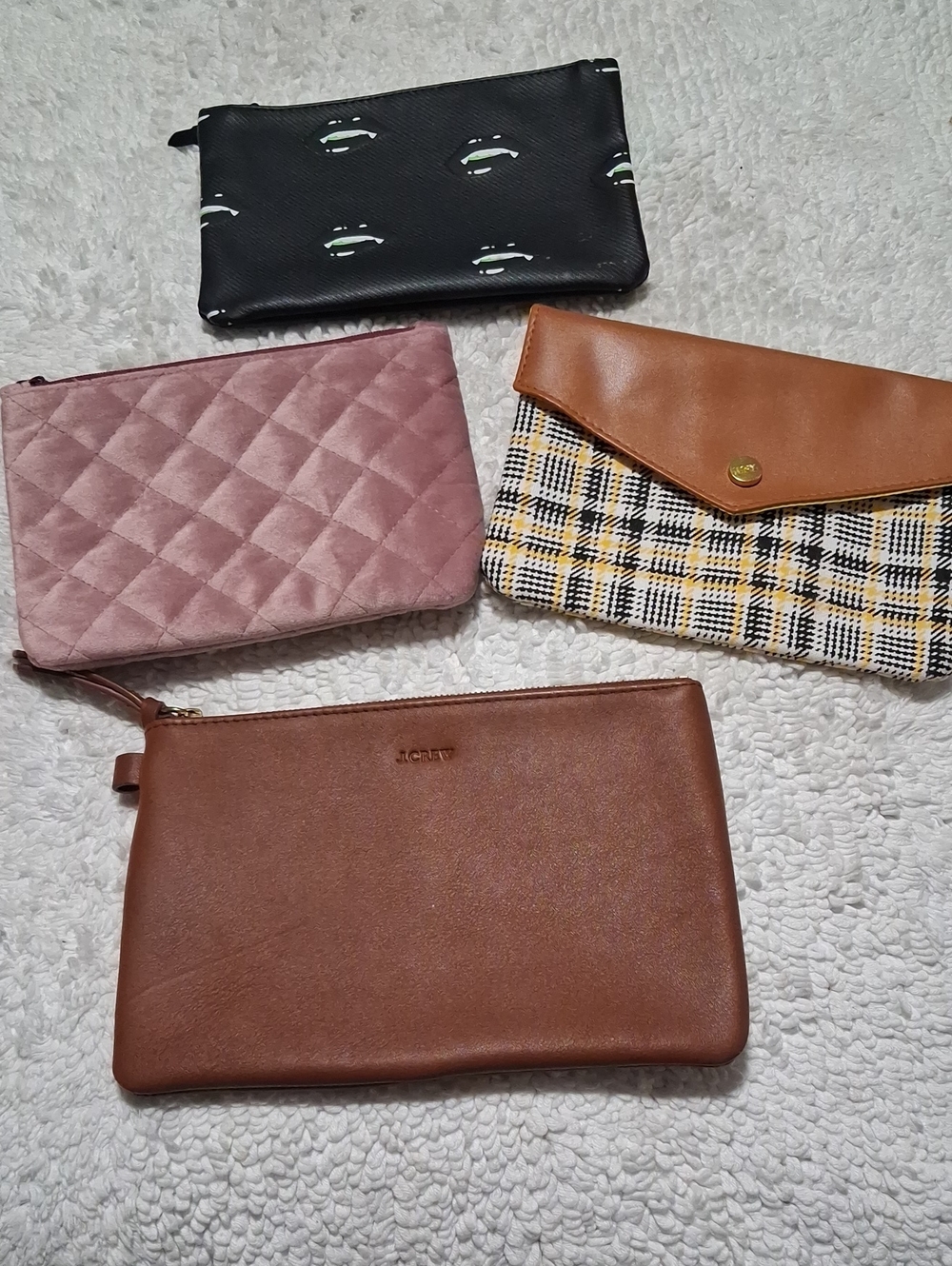 J. Crew & Ipsy Four-Piece Clutch Set in Brown, Mauve, Black & Plaid